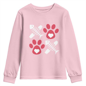 Valentine's Day Cat Lover Youth Sweatshirt Cute Kitten Paw XO TS09 Light Pink Print Your Wear