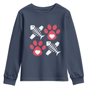 Valentine's Day Cat Lover Youth Sweatshirt Cute Kitten Paw XO TS09 Navy Print Your Wear