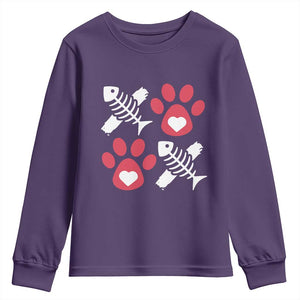 Valentine's Day Cat Lover Youth Sweatshirt Cute Kitten Paw XO TS09 Purple Print Your Wear