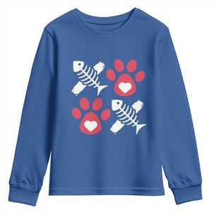 Valentine's Day Cat Lover Youth Sweatshirt Cute Kitten Paw XO TS09 Royal Blue Print Your Wear