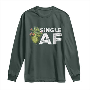 Funny Anti Valentine Long Sleeve Shirt Single AF Heart Cactus TS09 Dark Forest Green Print Your Wear