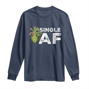 Funny Anti Valentine Long Sleeve Shirt Single AF Heart Cactus TS09 Navy Print Your Wear