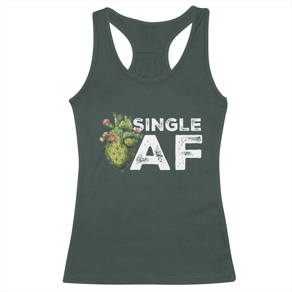 Funny Anti Valentine Racerback Tank Top Single AF Heart Cactus TS09 Dark Forest Green Print Your Wear