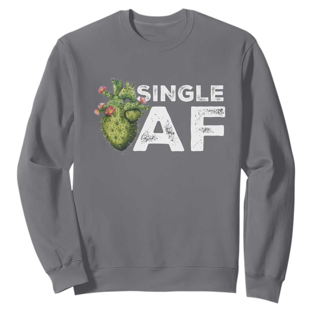 Funny Anti Valentine Sweatshirt Single AF Heart Cactus TS09 Charcoal Print Your Wear