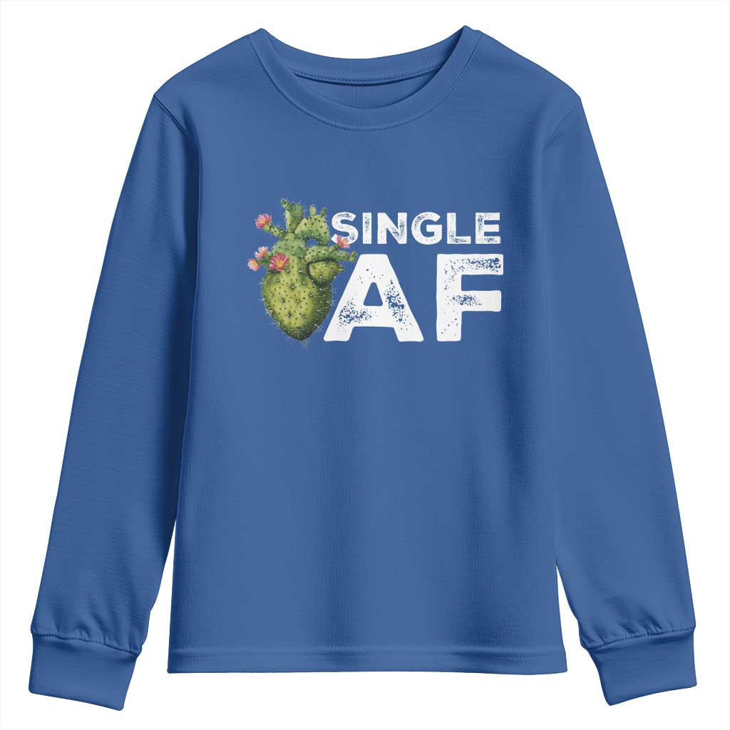 Funny Anti Valentine Youth Sweatshirt Single AF Heart Cactus TS09 Royal Blue Print Your Wear