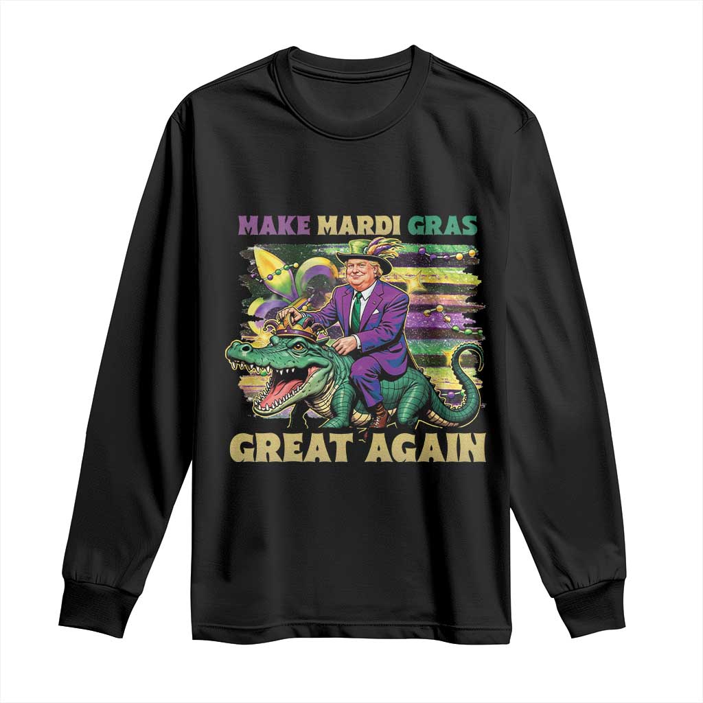 Funny Mardi Gras Trump Long Sleeve Shirt Make Mardi Gras Great Again Alligator Louisiana TS09 Black Print Your Wear