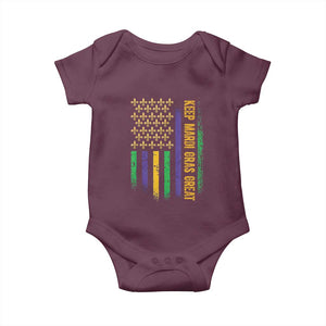 Keep Mardi Gras Great Baby Onesie American Flag Fleur De Lis TS09 Maroon Print Your Wear