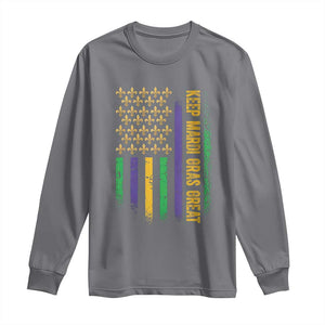 Keep Mardi Gras Great Long Sleeve Shirt American Flag Fleur De Lis TS09 Charcoal Print Your Wear