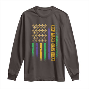 Keep Mardi Gras Great Long Sleeve Shirt American Flag Fleur De Lis TS09 Dark Chocolate Print Your Wear