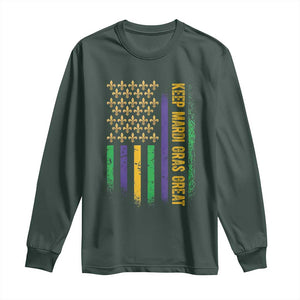 Keep Mardi Gras Great Long Sleeve Shirt American Flag Fleur De Lis TS09 Dark Forest Green Print Your Wear