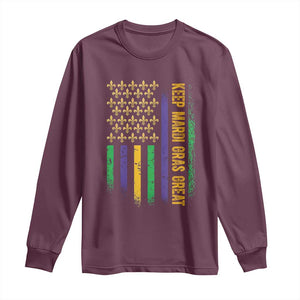 Keep Mardi Gras Great Long Sleeve Shirt American Flag Fleur De Lis TS09 Maroon Print Your Wear