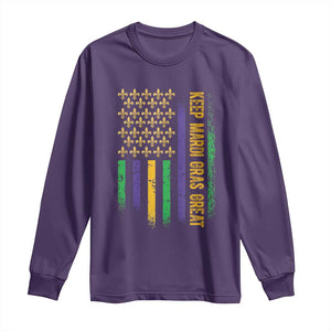 Keep Mardi Gras Great Long Sleeve Shirt American Flag Fleur De Lis TS09 Purple Print Your Wear