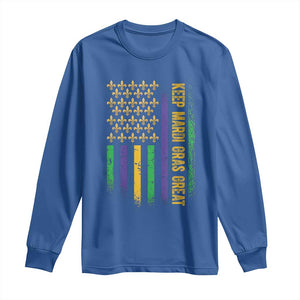 Keep Mardi Gras Great Long Sleeve Shirt American Flag Fleur De Lis TS09 Royal Blue Print Your Wear