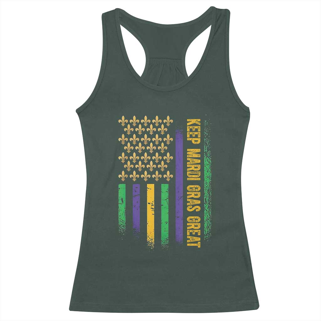 Keep Mardi Gras Great Racerback Tank Top American Flag Fleur De Lis TS09 Dark Forest Green Print Your Wear