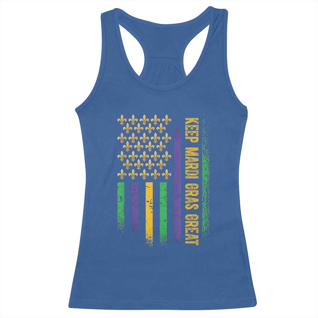 Keep Mardi Gras Great Racerback Tank Top American Flag Fleur De Lis TS09 Royal Blue Print Your Wear