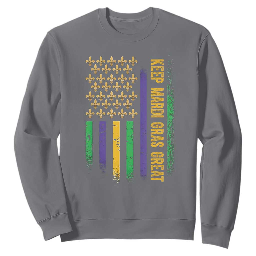 Keep Mardi Gras Great Sweatshirt American Flag Fleur De Lis TS09 Charcoal Print Your Wear