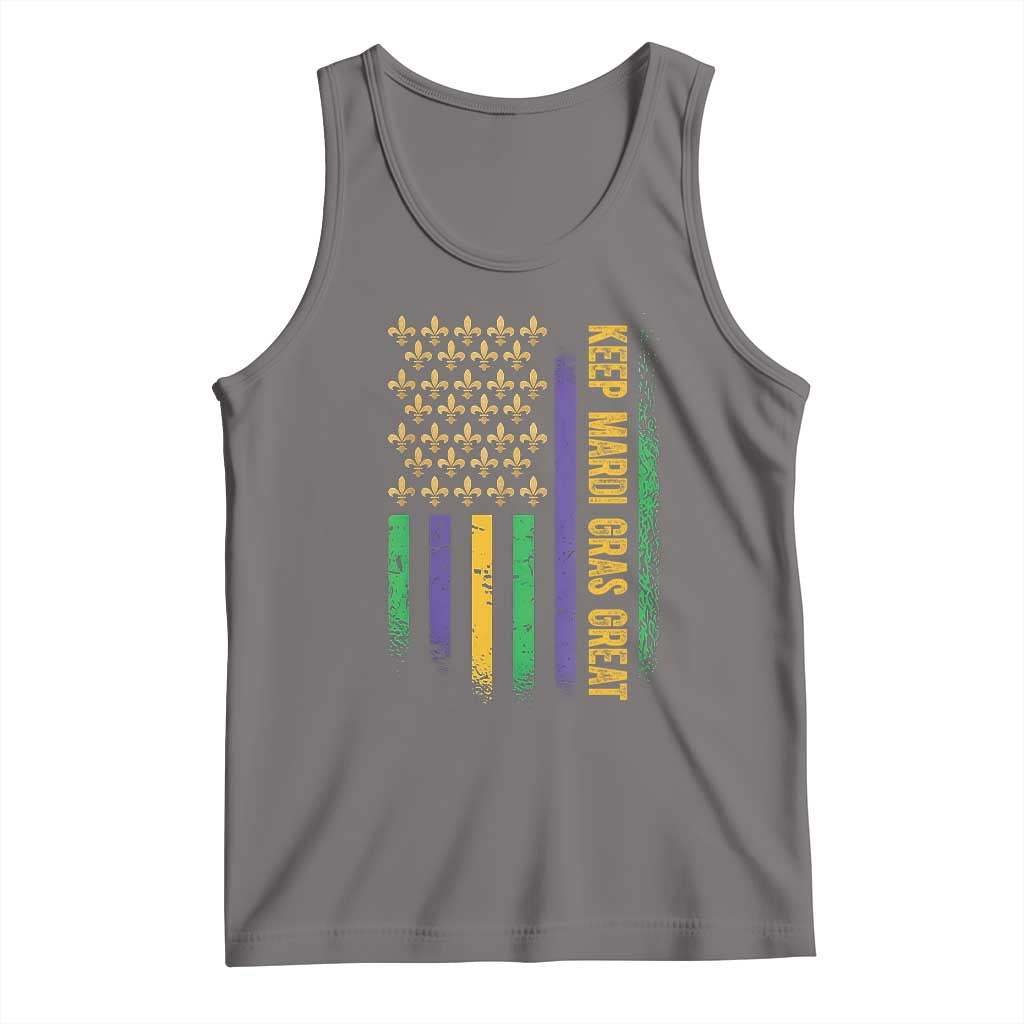 Keep Mardi Gras Great Tank Top American Flag Fleur De Lis TS09 Deep Heather Print Your Wear