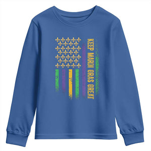 Keep Mardi Gras Great Youth Sweatshirt American Flag Fleur De Lis TS09 Royal Blue Print Your Wear