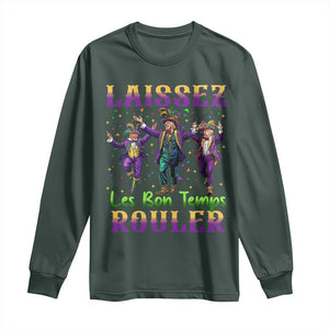 Funny Mardi Gras Trump Long Sleeve Shirt Laissez Les Bon Temps Rouler Trump Dancing TS09 Dark Forest Green Print Your Wear