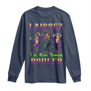 Funny Mardi Gras Trump Long Sleeve Shirt Laissez Les Bon Temps Rouler Trump Dancing TS09 Navy Print Your Wear