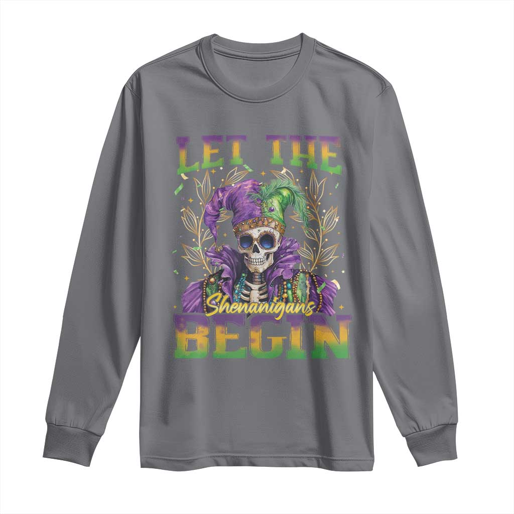 Mardi Gras Long Sleeve Shirt Let The Shenanigans Begin Skeleton Jester Costume TS09 Charcoal Print Your Wear