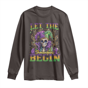 Mardi Gras Long Sleeve Shirt Let The Shenanigans Begin Skeleton Jester Costume TS09 Dark Chocolate Print Your Wear