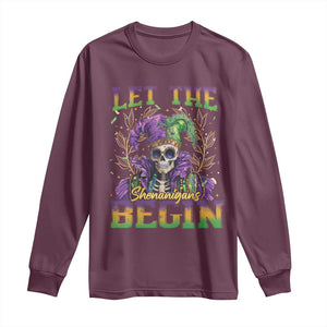 Mardi Gras Long Sleeve Shirt Let The Shenanigans Begin Skeleton Jester Costume TS09 Maroon Print Your Wear