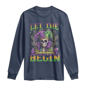 Mardi Gras Long Sleeve Shirt Let The Shenanigans Begin Skeleton Jester Costume TS09 Navy Print Your Wear