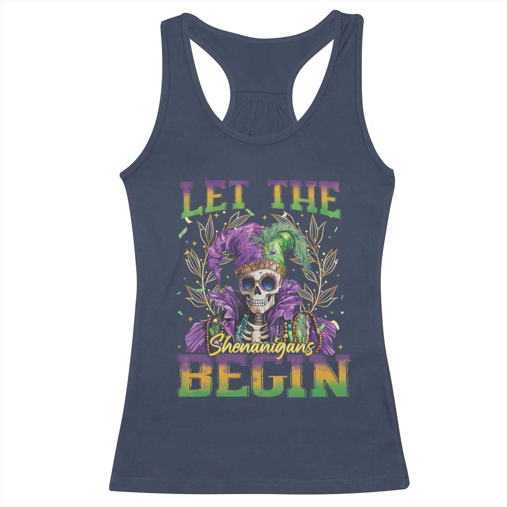Mardi Gras Racerback Tank Top Let The Shenanigans Begin Skeleton Jester Costume TS09 Navy Print Your Wear