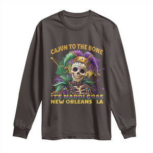 Louisiana Mardi Gras Long Sleeve Shirt Cajun To The Bone Skeleton Jester Costume TS09 Dark Chocolate Print Your Wear