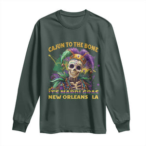 Louisiana Mardi Gras Long Sleeve Shirt Cajun To The Bone Skeleton Jester Costume TS09 Dark Forest Green Print Your Wear