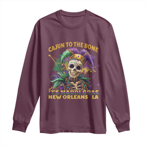 Louisiana Mardi Gras Long Sleeve Shirt Cajun To The Bone Skeleton Jester Costume TS09 Maroon Print Your Wear