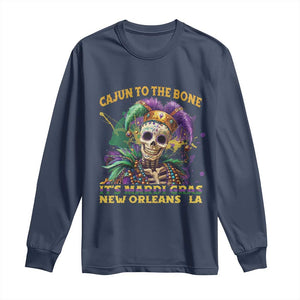 Louisiana Mardi Gras Long Sleeve Shirt Cajun To The Bone Skeleton Jester Costume TS09 Navy Print Your Wear