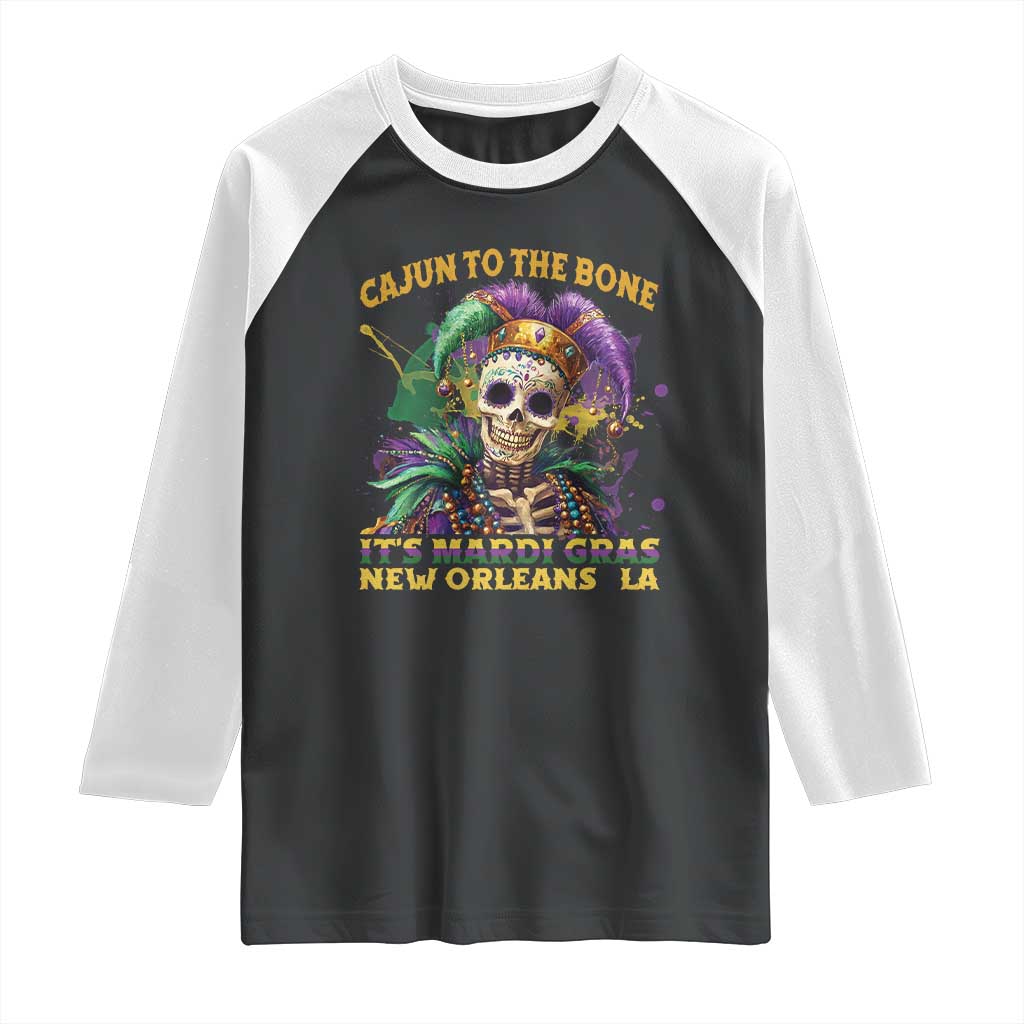 Louisiana Mardi Gras Raglan Shirt Cajun To The Bone Skeleton Jester Costume TS09 Black White Print Your Wear