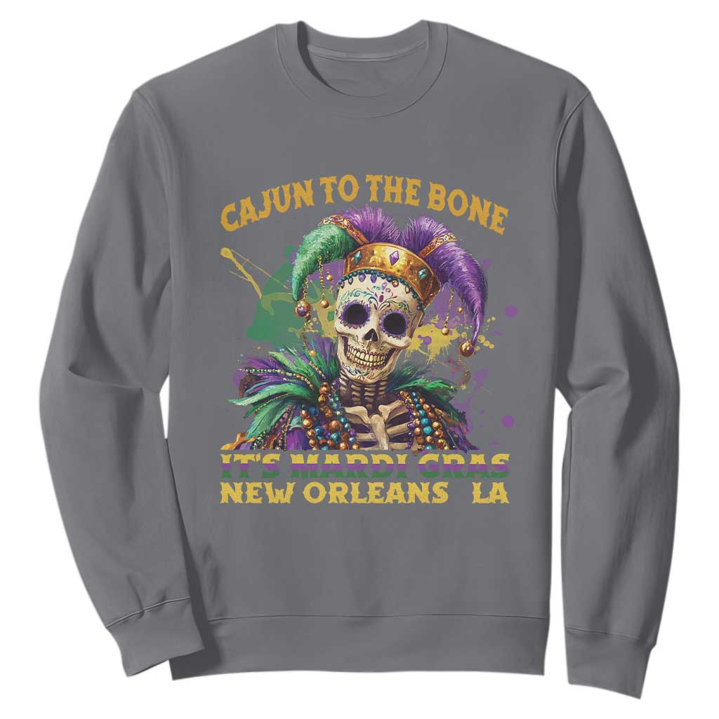 Louisiana Mardi Gras Sweatshirt Cajun To The Bone Skeleton Jester Costume TS09 Charcoal Print Your Wear