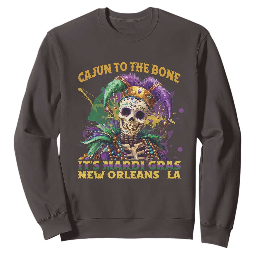 Louisiana Mardi Gras Sweatshirt Cajun To The Bone Skeleton Jester Costume TS09 Dark Chocolate Print Your Wear
