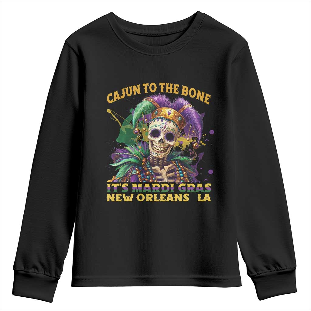 Louisiana Mardi Gras Youth Sweatshirt Cajun To The Bone Skeleton Jester Costume TS09 Black Print Your Wear