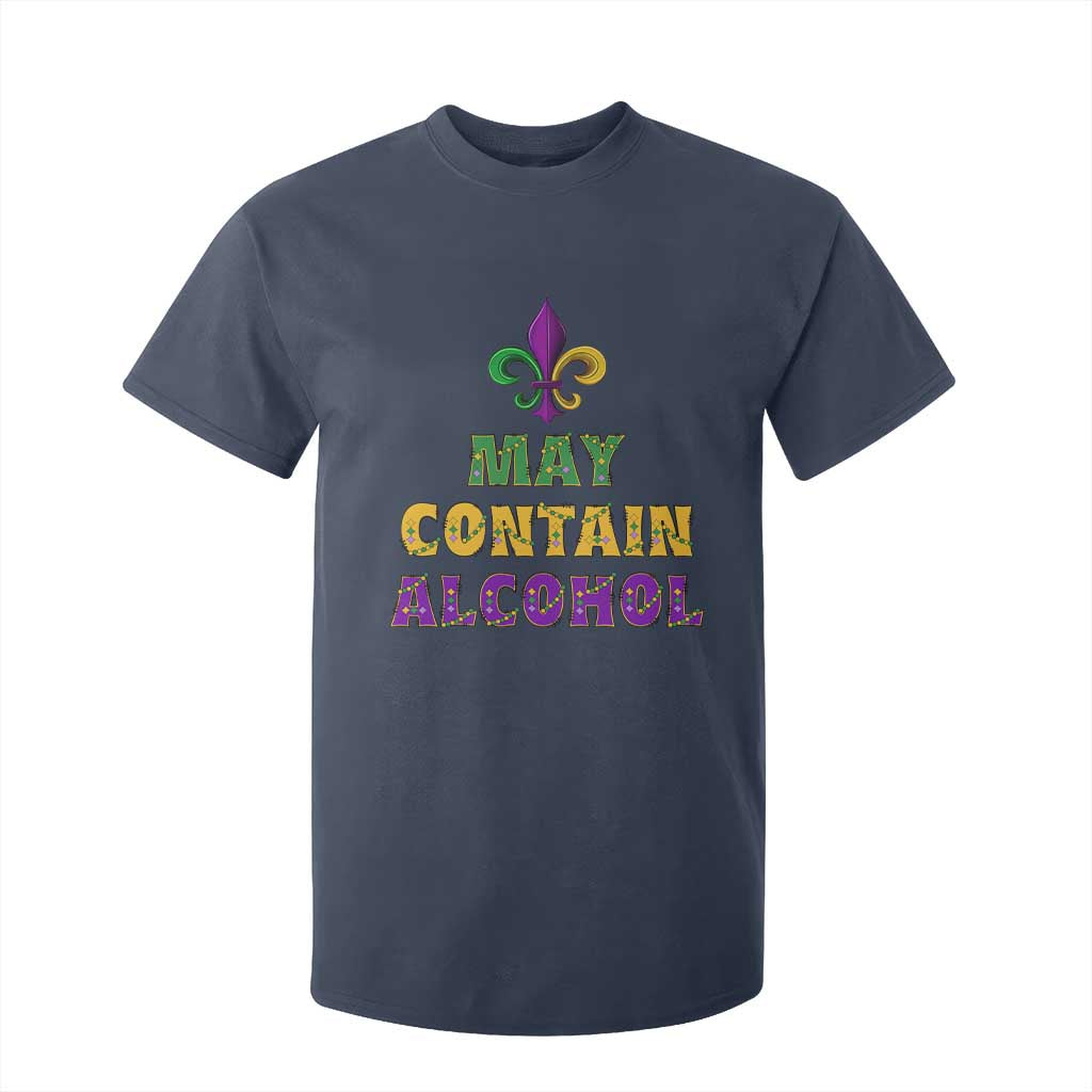 Funny Mardi Gras Party T Shirt For Kid May Contain Alcohol Drinking Team TS09 Navy Print Your Wear