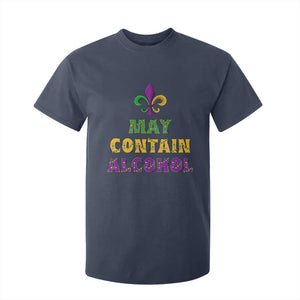Funny Mardi Gras Party T Shirt For Kid May Contain Alcohol Drinking Team TS09 Navy Print Your Wear