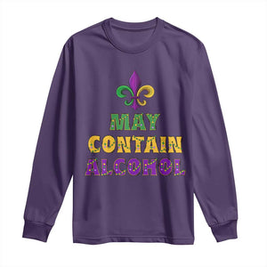 Funny Mardi Gras Party Long Sleeve Shirt May Contain Alcohol Drinking Team TS09 Purple Print Your Wear