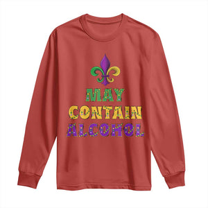 Funny Mardi Gras Party Long Sleeve Shirt May Contain Alcohol Drinking Team TS09 Red Print Your Wear