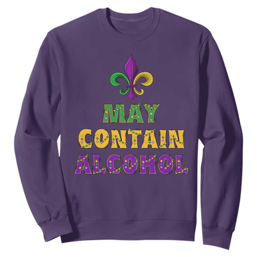 Funny Mardi Gras Party Sweatshirt May Contain Alcohol Drinking Team TS09 Purple Print Your Wear