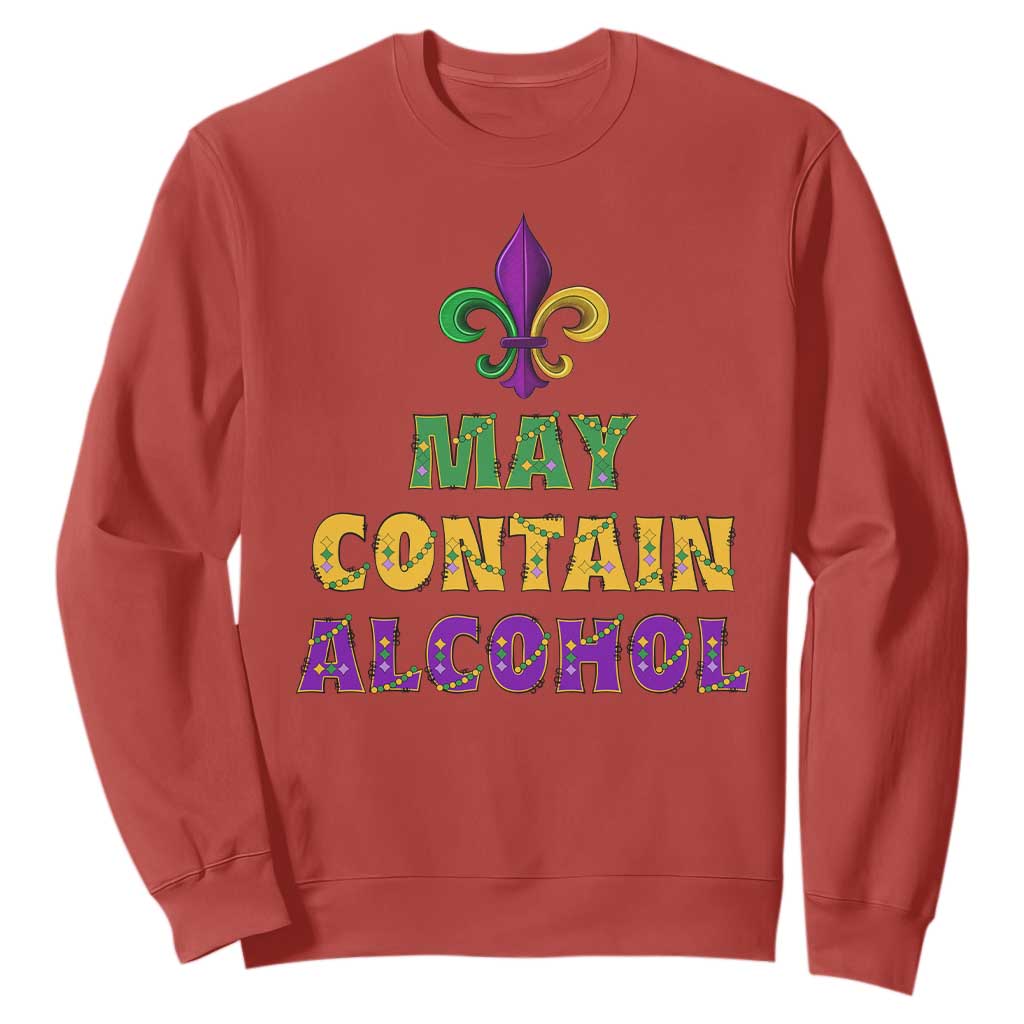 Funny Mardi Gras Party Sweatshirt May Contain Alcohol Drinking Team TS09 Red Print Your Wear