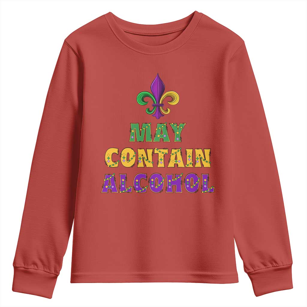Funny Mardi Gras Party Youth Sweatshirt May Contain Alcohol Drinking Team TS09 Red Print Your Wear