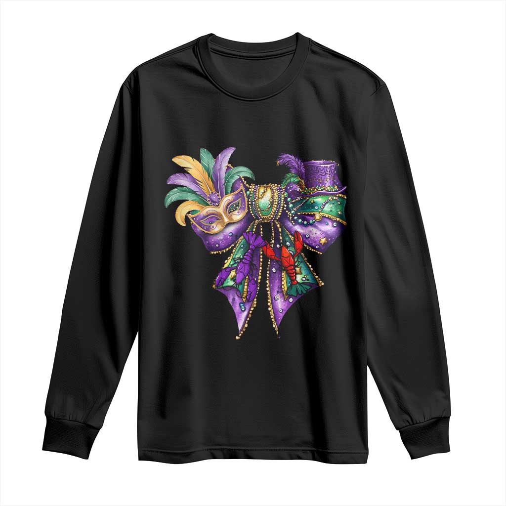 Coquette Bow Mardi Gras Long Sleeve Shirt New Orleans Carnival Beads Mask Crawfish TS09 Black Print Your Wear