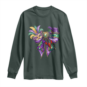 Coquette Bow Mardi Gras Long Sleeve Shirt New Orleans Carnival Beads Mask Crawfish TS09 Dark Forest Green Print Your Wear