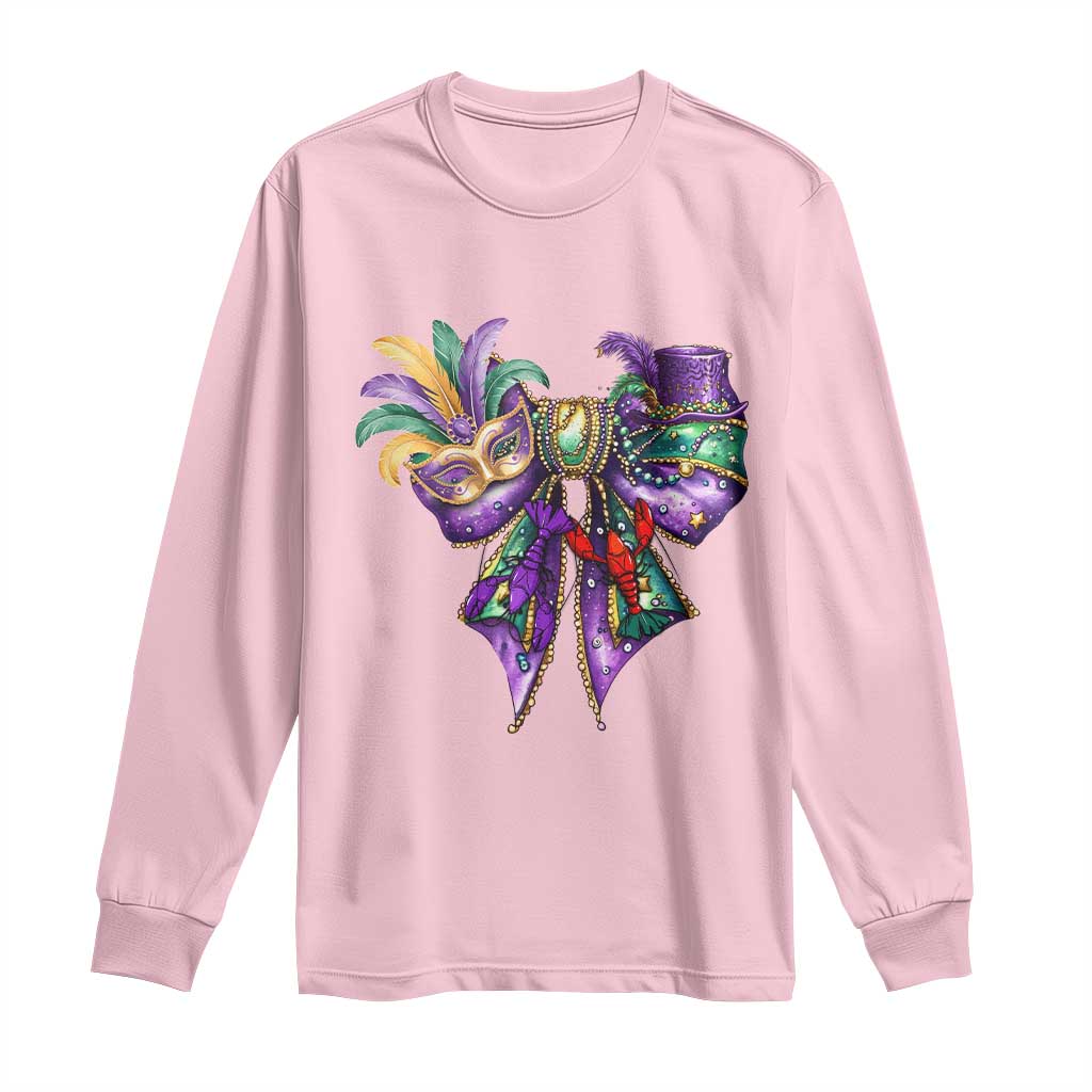 Coquette Bow Mardi Gras Long Sleeve Shirt New Orleans Carnival Beads Mask Crawfish TS09 Light Pink Print Your Wear