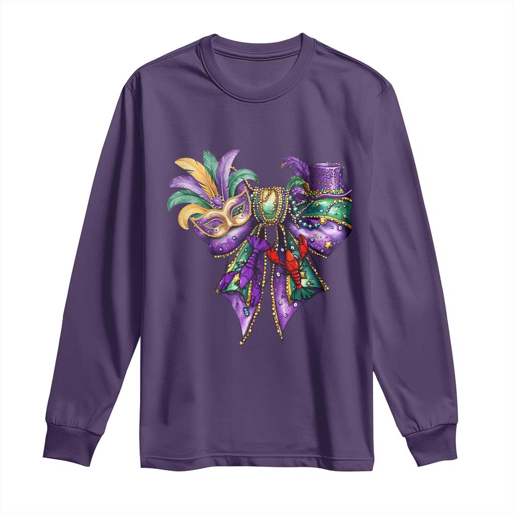 Coquette Bow Mardi Gras Long Sleeve Shirt New Orleans Carnival Beads Mask Crawfish TS09 Purple Print Your Wear