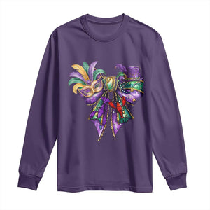 Coquette Bow Mardi Gras Long Sleeve Shirt New Orleans Carnival Beads Mask Crawfish TS09 Purple Print Your Wear