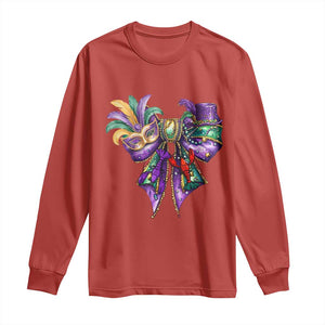 Coquette Bow Mardi Gras Long Sleeve Shirt New Orleans Carnival Beads Mask Crawfish TS09 Red Print Your Wear